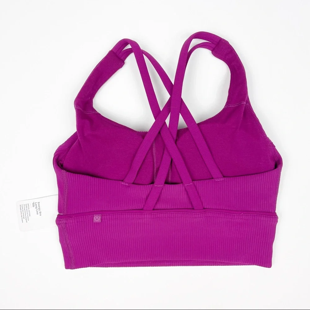 NWT Lululemon Energy Bra Long Line Ribbed Deep Fuschia 4 - Picture 4 of 6